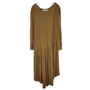 Free People FP Beach Jilly Drop Waist Tiered Asymmetric Long Sleeve Midi Dress L